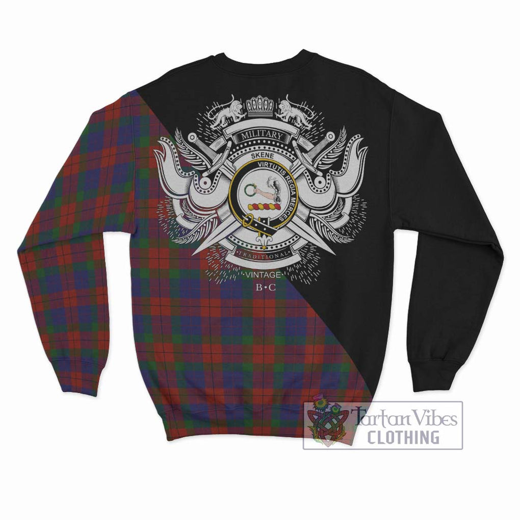 Skene of Cromar Tartan Sweatshirt with Family Crest and Military Logo Style - Tartanvibesclothing Shop