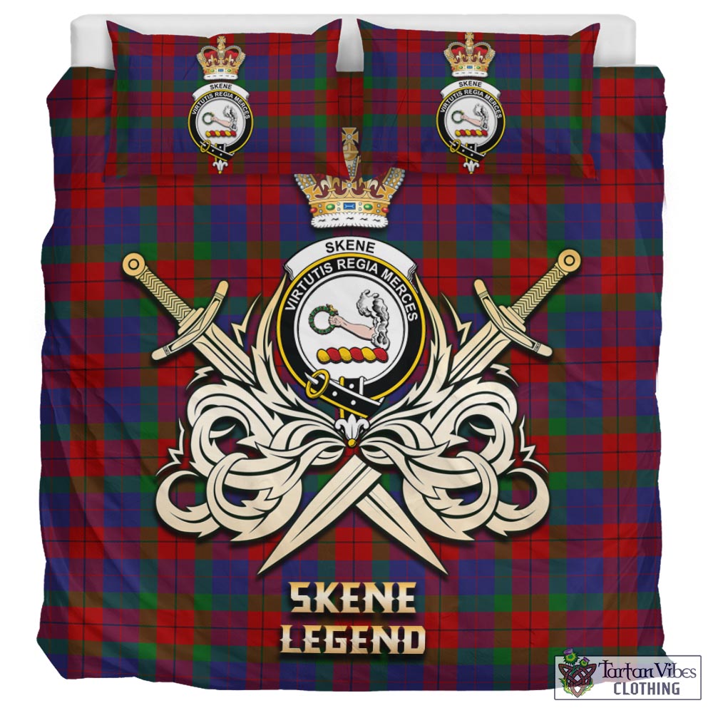 Tartan Vibes Clothing Skene of Cromar Tartan Bedding Set with Clan Crest and the Golden Sword of Courageous Legacy