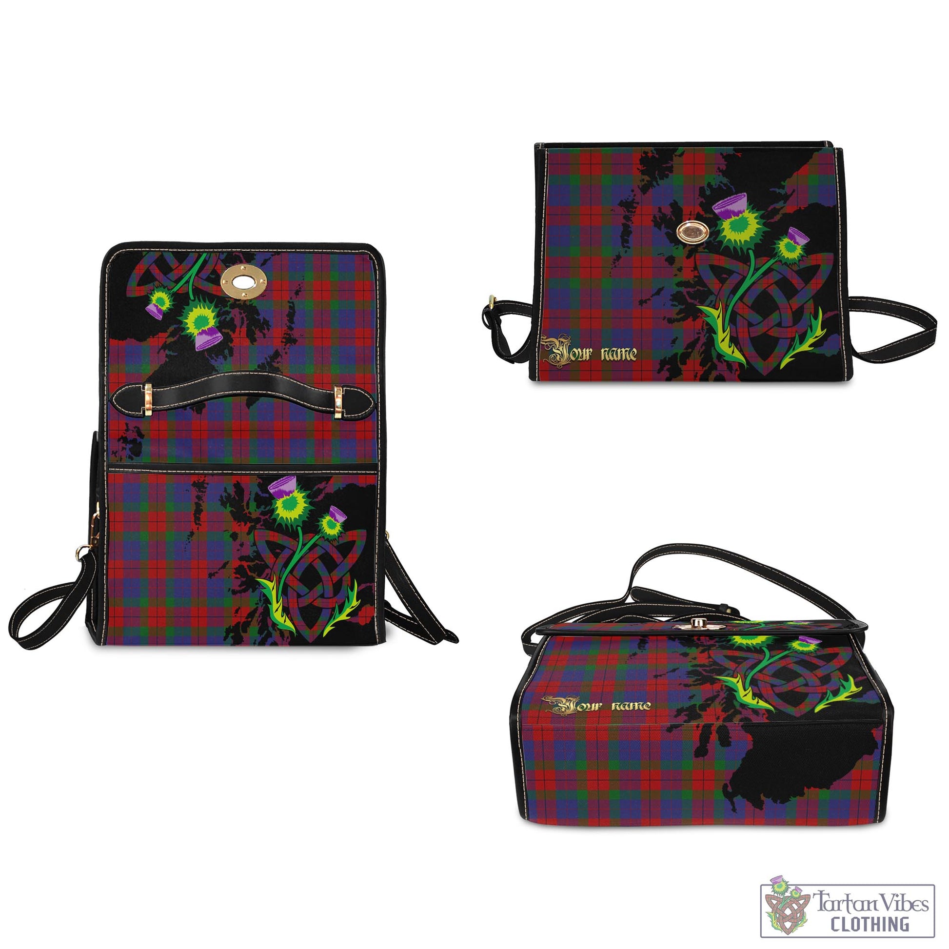 Tartan Vibes Clothing Skene of Cromar Tartan Waterproof Canvas Bag with Scotland Map and Thistle Celtic Accents