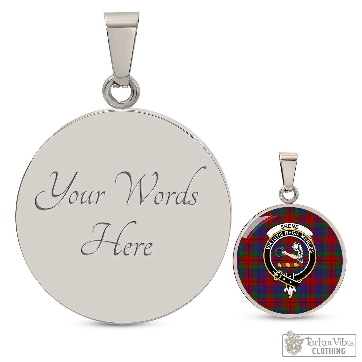 Tartan Vibes Clothing Skene of Cromar Tartan Circle Necklace with Family Crest