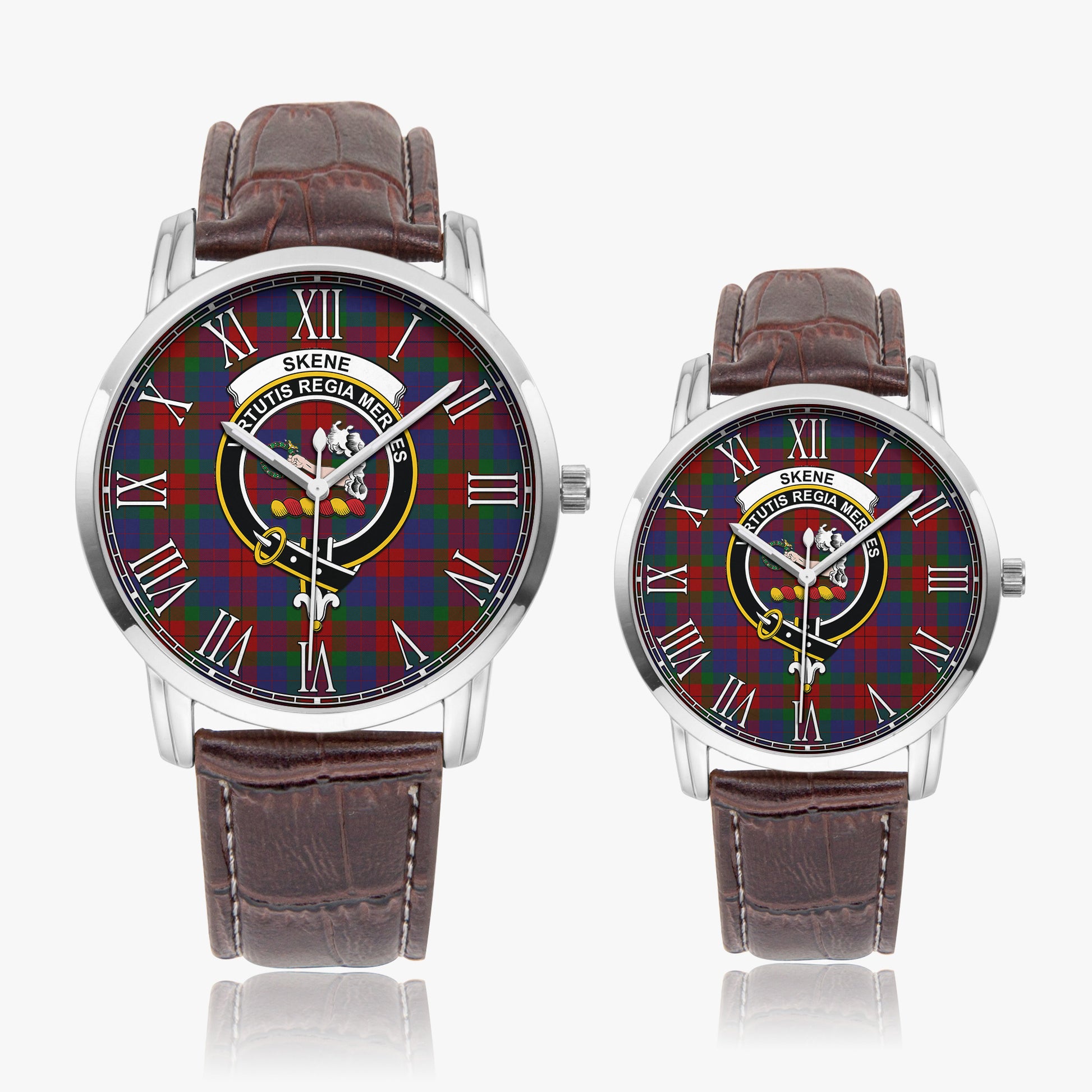 Skene of Cromar Tartan Family Crest Leather Strap Quartz Watch - Tartanvibesclothing