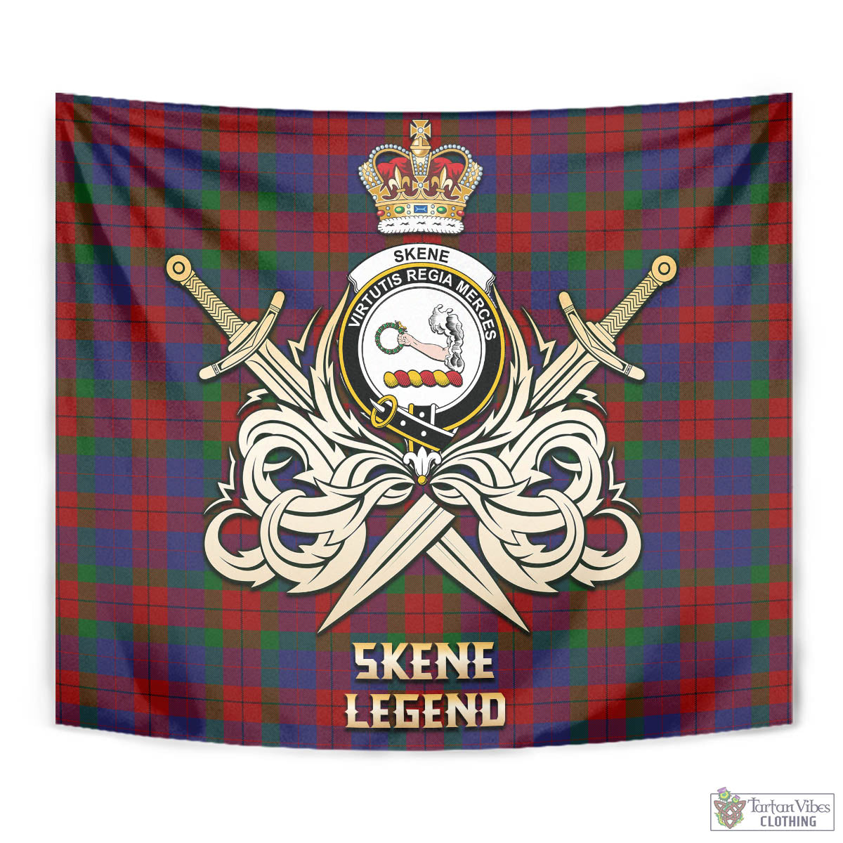 Tartan Vibes Clothing Skene of Cromar Tartan Tapestry with Clan Crest and the Golden Sword of Courageous Legacy