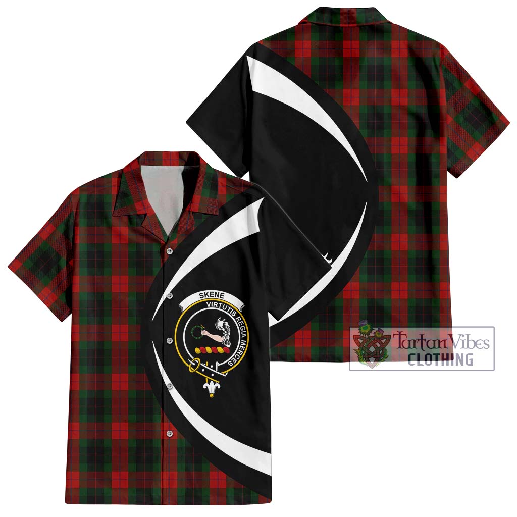 Skene of Cromar Black Tartan Short Sleeve Button Up with Family Crest Circle Style Kid - Tartan Vibes Clothing