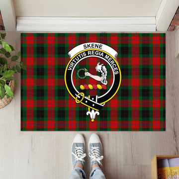 Skene of Cromar Black Tartan Door Mat with Family Crest