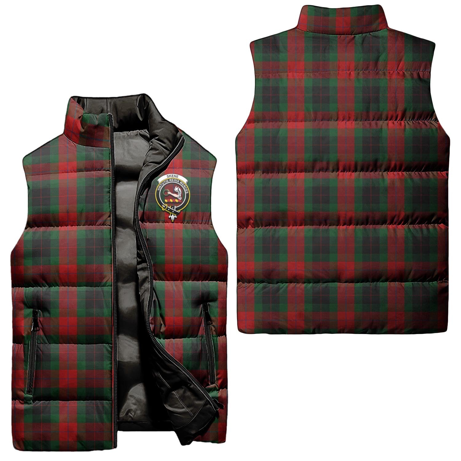 Skene of Cromar Black Tartan Sleeveless Puffer Jacket with Family Crest Unisex - Tartanvibesclothing