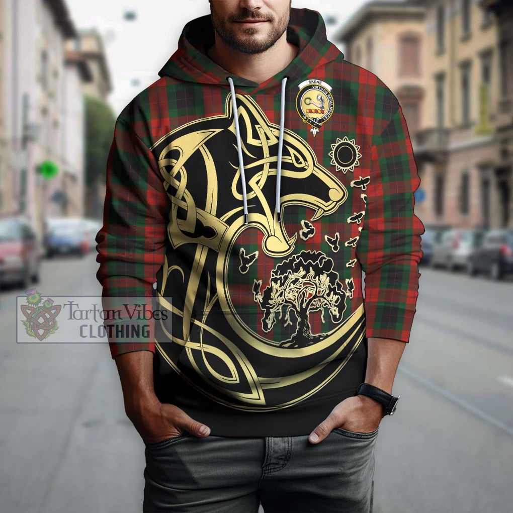 Skene of Cromar Black Tartan Hoodie with Family Crest Celtic Wolf Style Zip Hoodie - Tartan Vibes Clothing