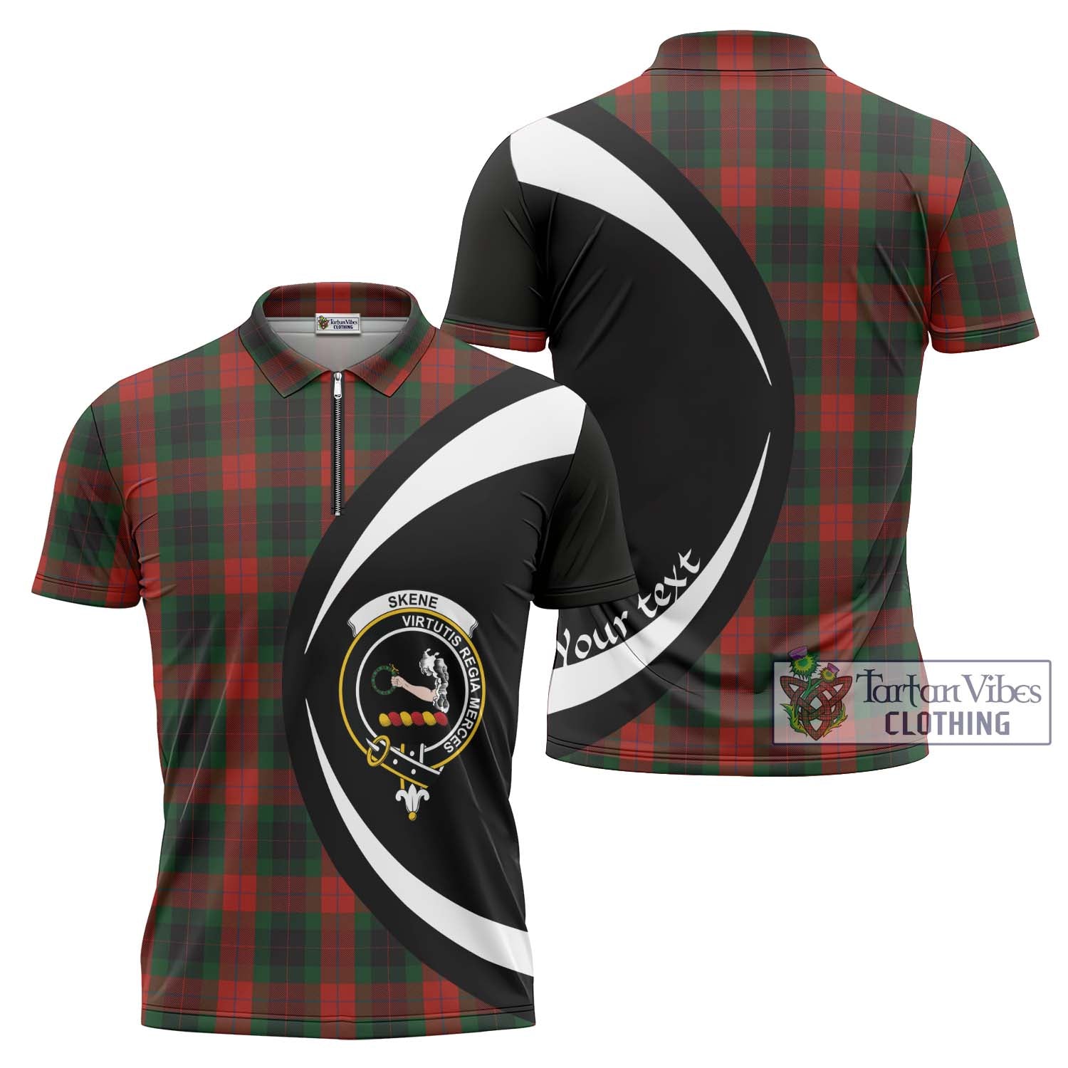 Skene of Cromar Black Tartan Zipper Polo Shirt with Family Crest Circle Style Unisex - Tartan Vibes Clothing