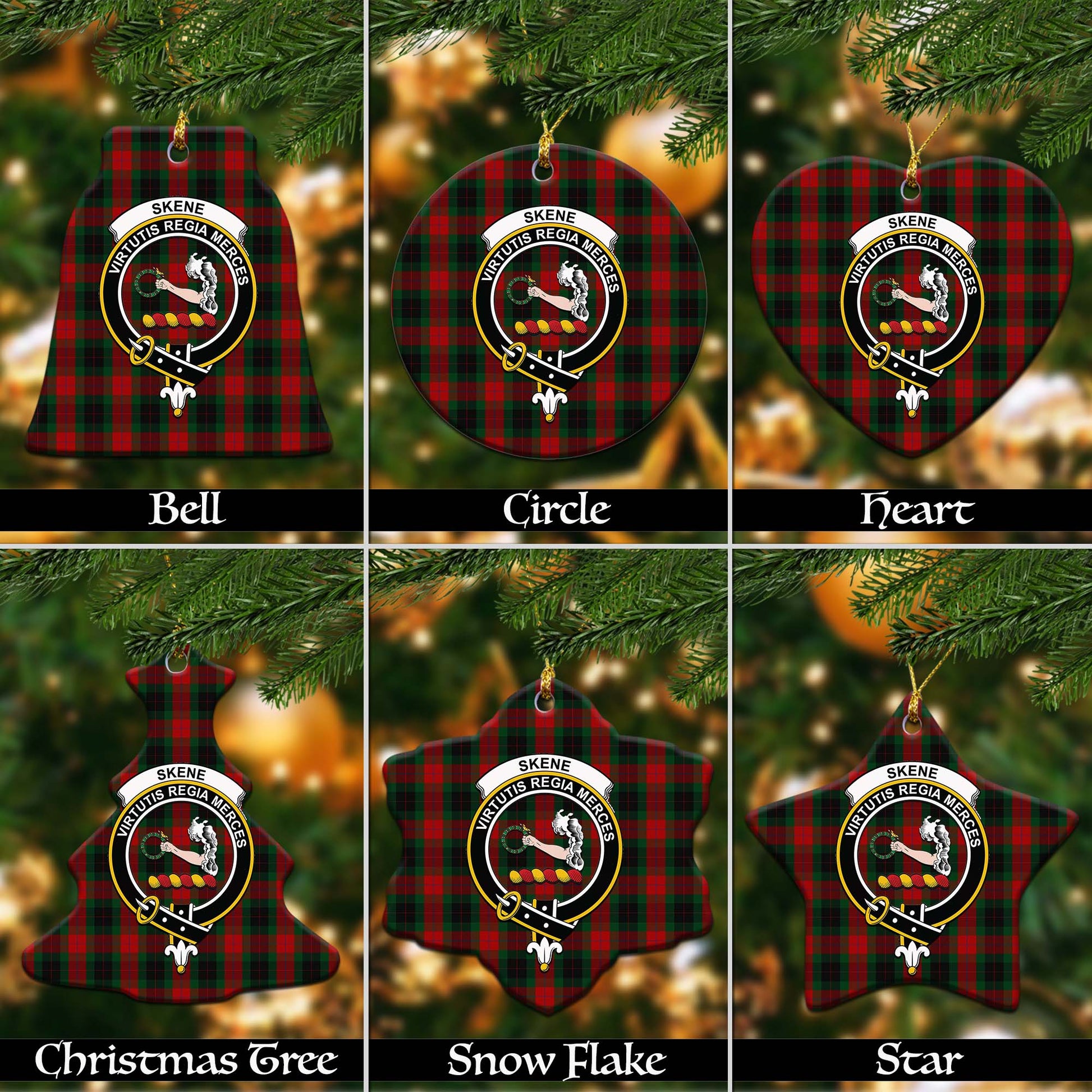 Skene of Cromar Black Tartan Christmas Ornaments with Family Crest - Tartanvibesclothing