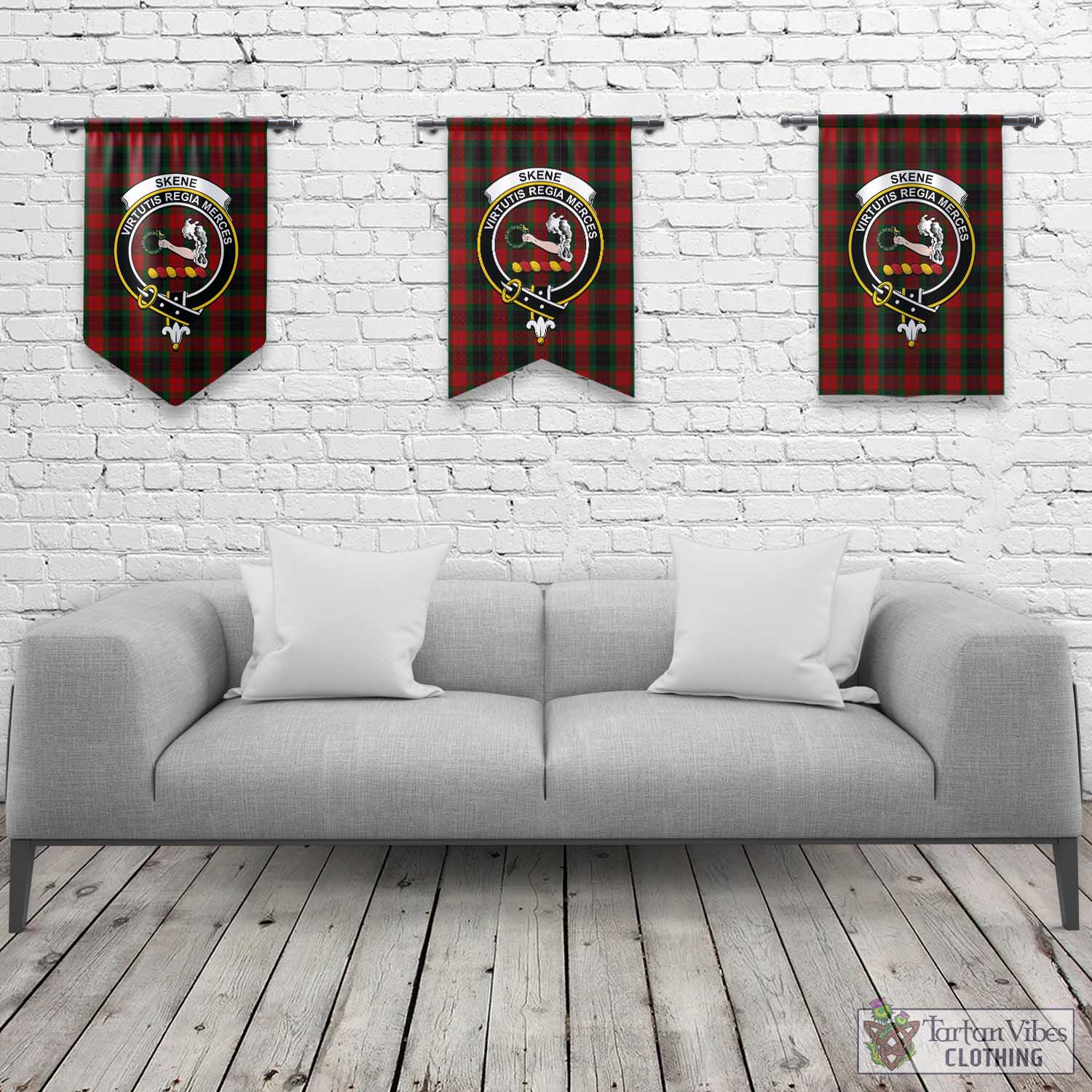 Tartan Vibes Clothing Skene of Cromar Black Tartan Gonfalon, Tartan Banner with Family Crest