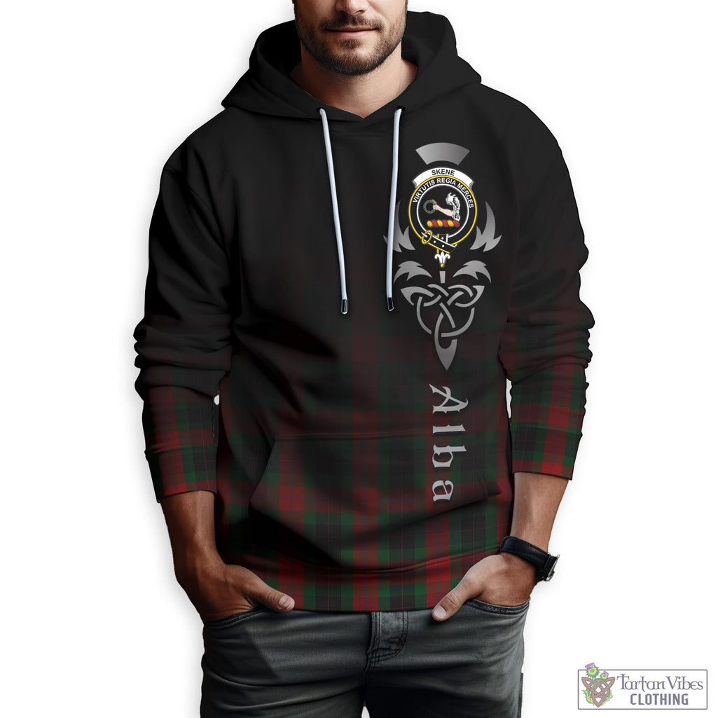 Tartan Vibes Clothing Skene of Cromar Black Tartan Hoodie Featuring Alba Gu Brath Family Crest Celtic Inspired