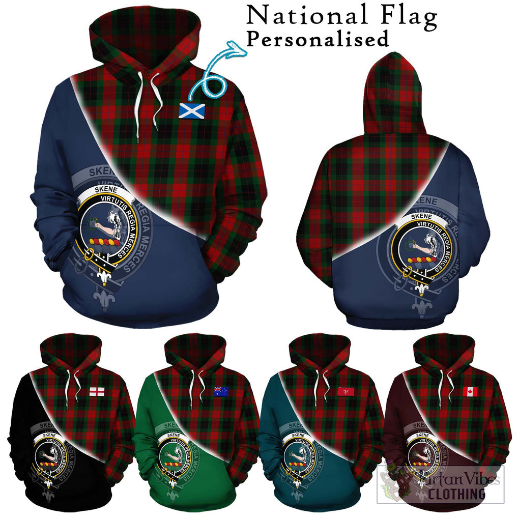 Skene of Cromar Black Tartan Hoodie with Personalised National Flag and Family Crest Half Style Zip Hoodie - Tartanvibesclothing Shop