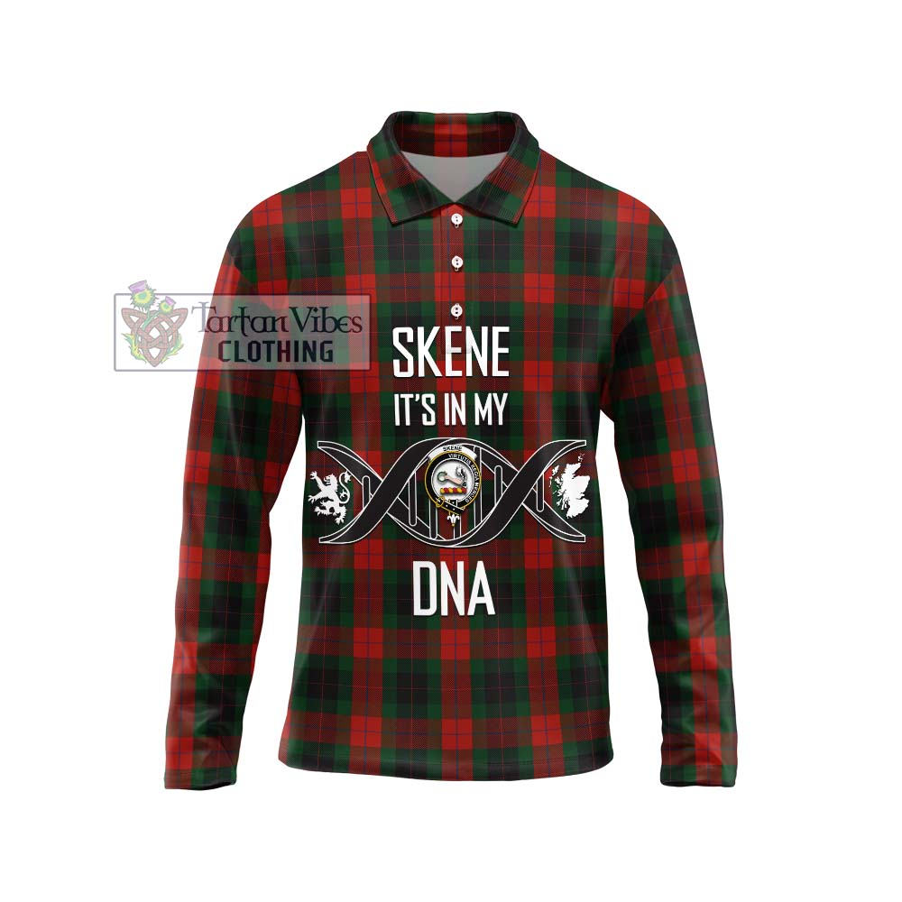 Skene of Cromar Black Tartan Long Sleeve Polo Shirt with Family Crest DNA In Me Style Unisex - Tartanvibesclothing Shop