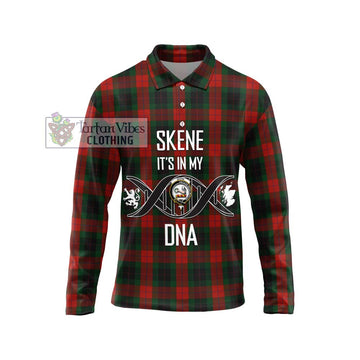 Skene of Cromar Black Tartan Long Sleeve Polo Shirt with Family Crest DNA In Me Style