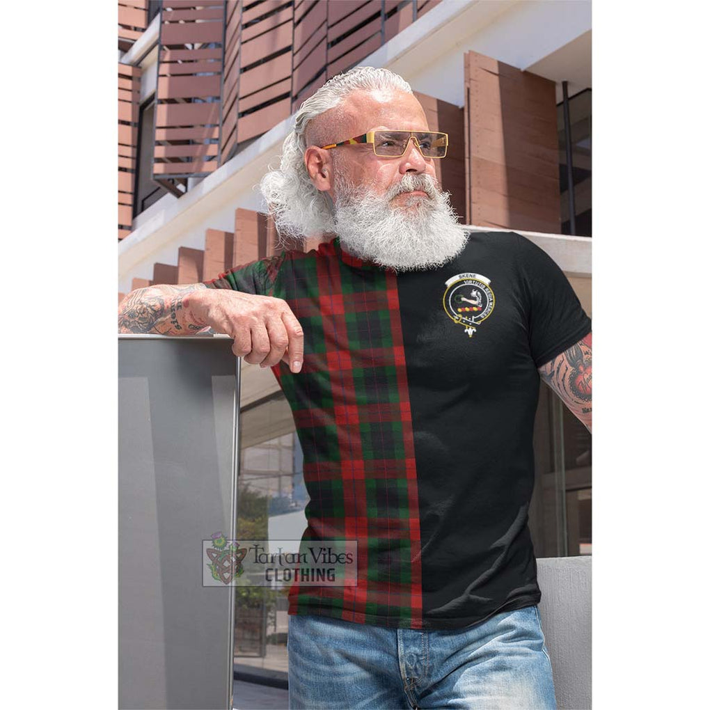 Tartan Vibes Clothing Skene of Cromar Black Tartan Cotton T-shirt with Family Crest and Half Of Me Style