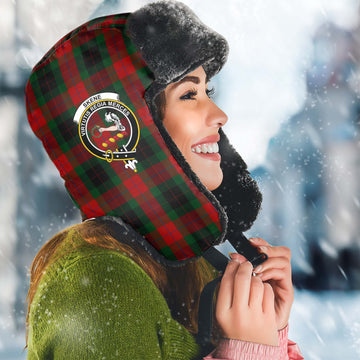 Skene of Cromar Black Tartan Winter Trapper Hat with Family Crest