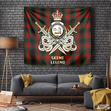 Skene of Cromar Black Tartan Tapestry with Clan Crest and the Golden Sword of Courageous Legacy