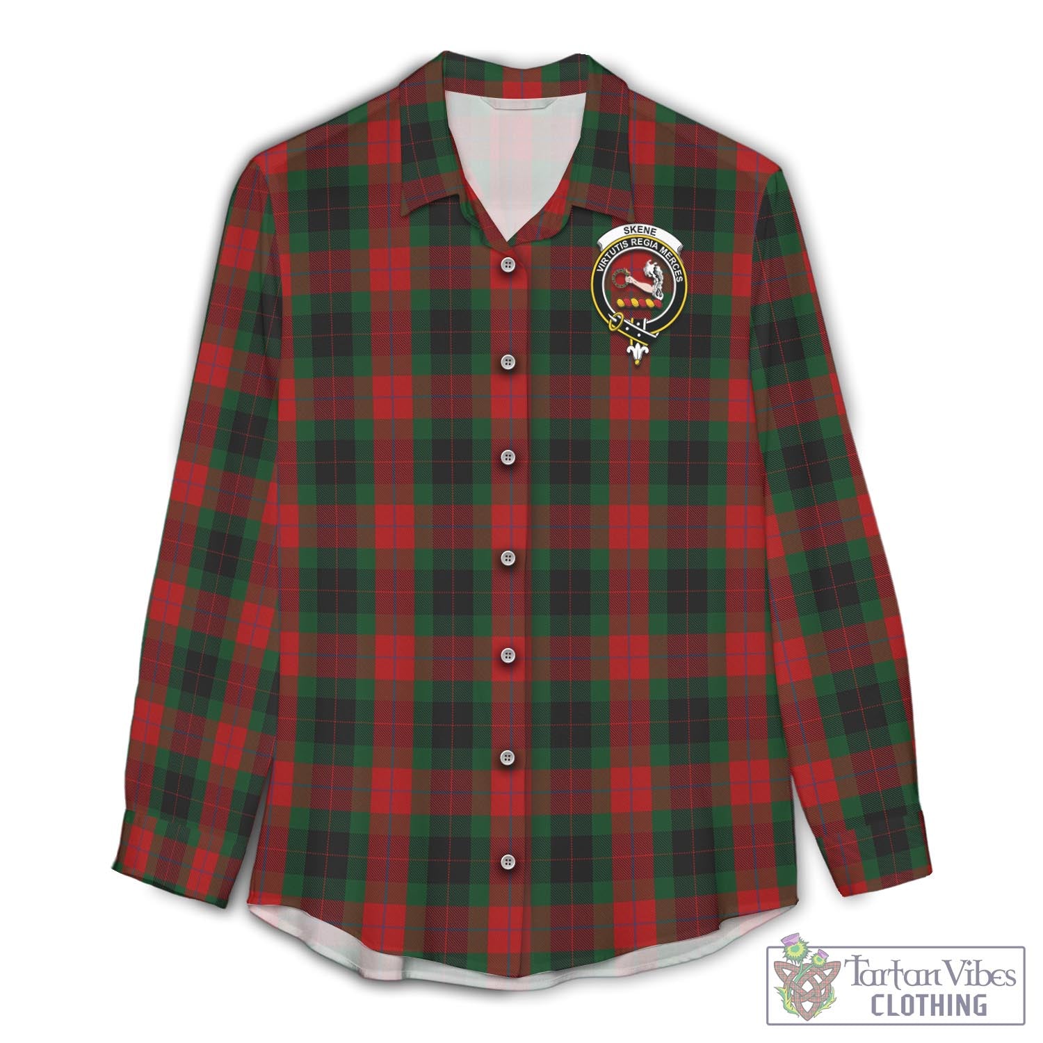 Tartan Vibes Clothing Skene of Cromar Black Tartan Womens Casual Shirt with Family Crest