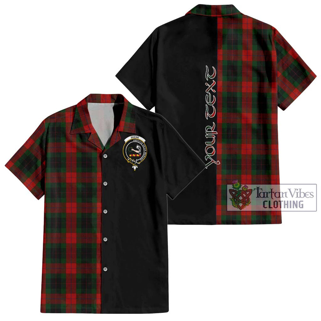 Skene of Cromar Black Tartan Short Sleeve Button Shirt with Family Crest and Half Of Me Style Kid - Tartanvibesclothing Shop