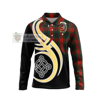 Skene of Cromar Black Tartan Long Sleeve Polo Shirt with Family Crest and Celtic Symbol Style