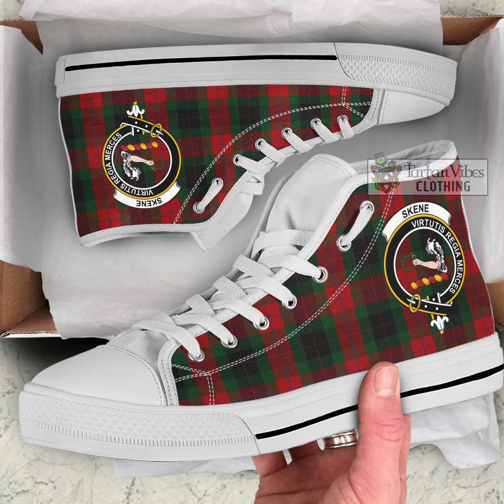 Tartan Vibes Clothing Skene of Cromar Black Tartan High Top Shoes with Family Crest