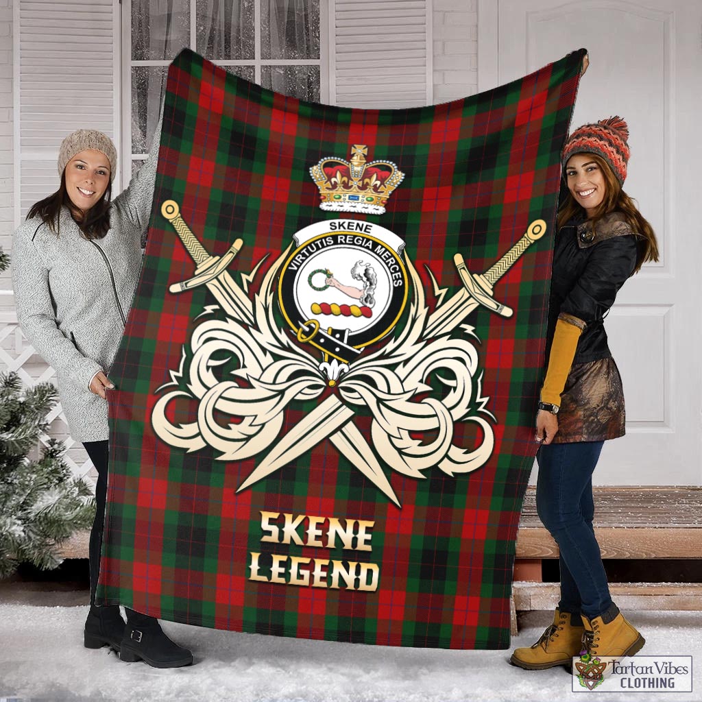 Tartan Vibes Clothing Skene of Cromar Black Tartan Blanket with Clan Crest and the Golden Sword of Courageous Legacy