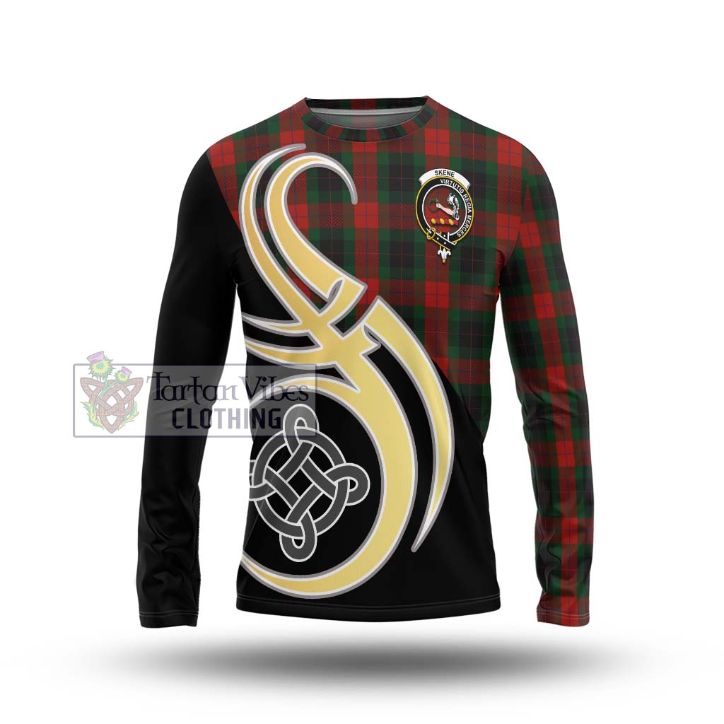 Skene of Cromar Black Tartan Long Sleeve T-Shirt with Family Crest and Celtic Symbol Style Unisex - Tartan Vibes Clothing