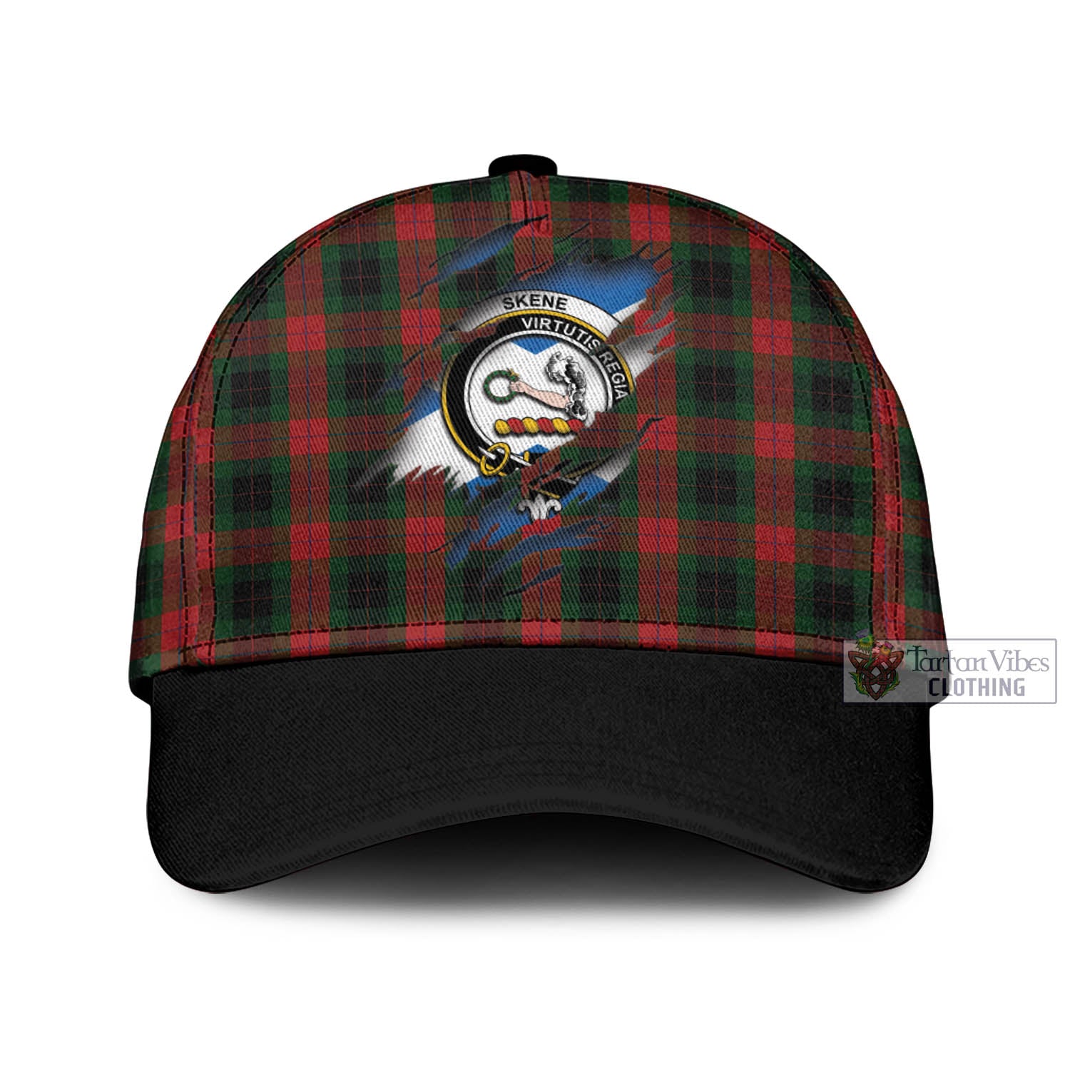 Tartan Vibes Clothing Skene of Cromar Black Tartan Classic Cap with Family Crest In Me Style