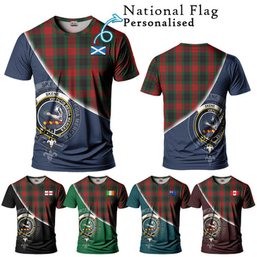 Skene of Cromar Black Tartan T-Shirt with Personalised National Flag and Family Crest Half Style