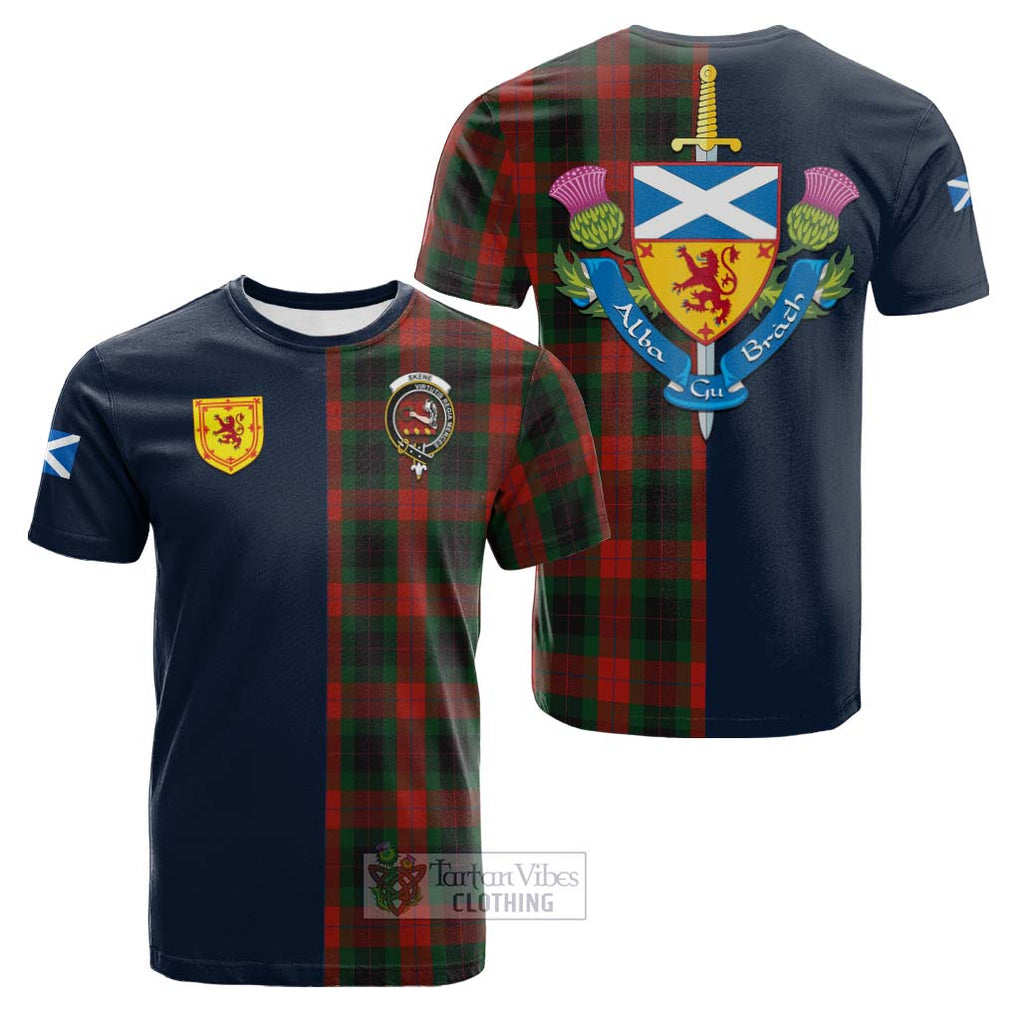 Tartan Vibes Clothing Skene of Cromar Black Tartan Cotton T-shirt with Scottish Lion Royal Arm Half Style