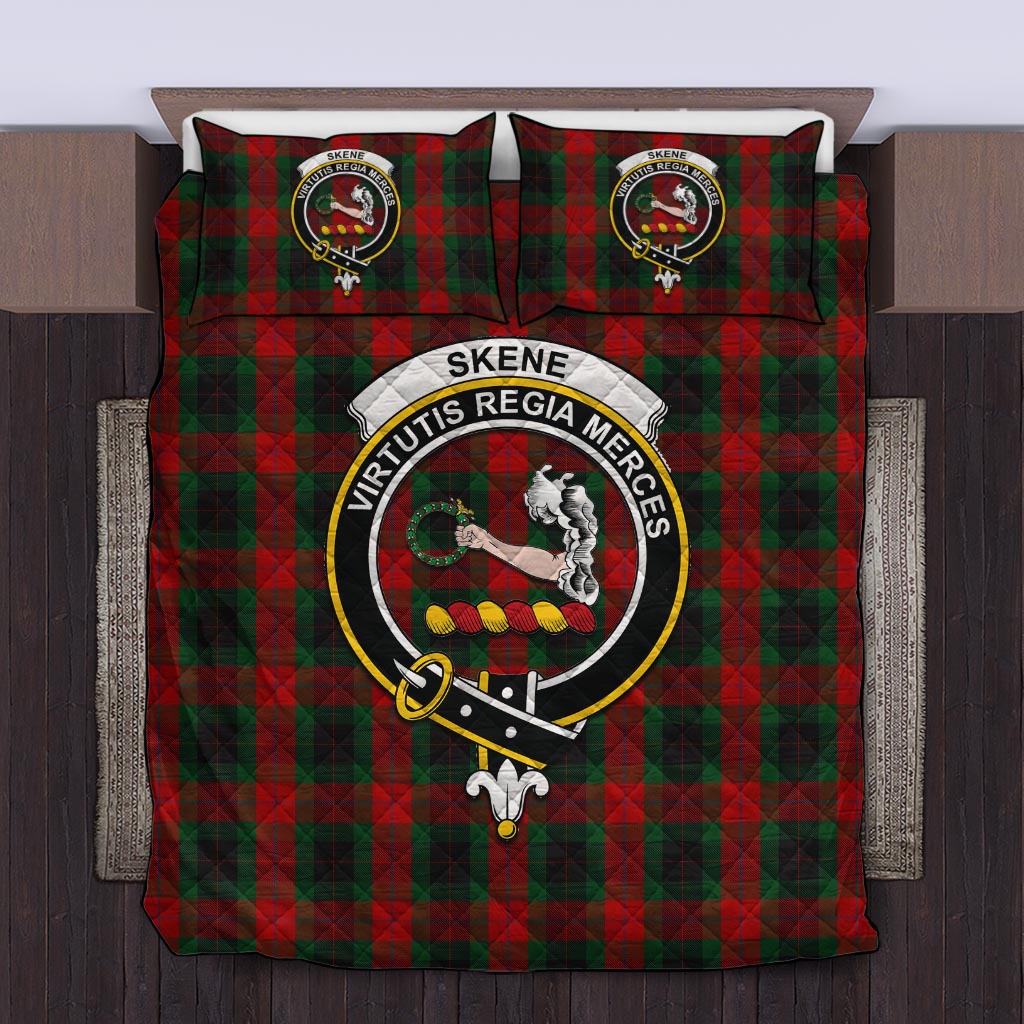 Skene of Cromar Black Tartan Quilt Bed Set with Family Crest King - Tartan Vibes Clothing