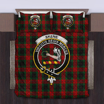 Skene of Cromar Black Tartan Quilt Bed Set with Family Crest