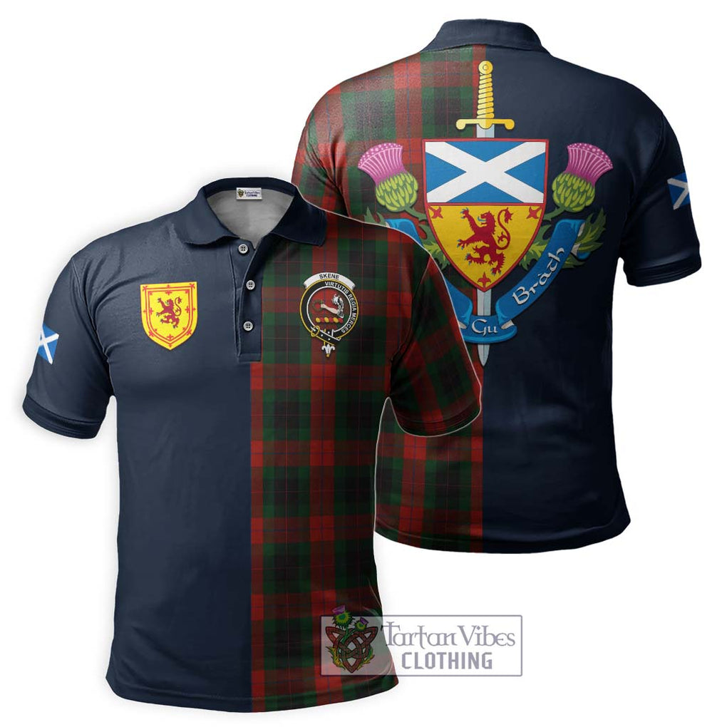 Tartan Vibes Clothing Skene of Cromar Black Tartan Polo Shirt with Scottish Lion Royal Arm Half Style