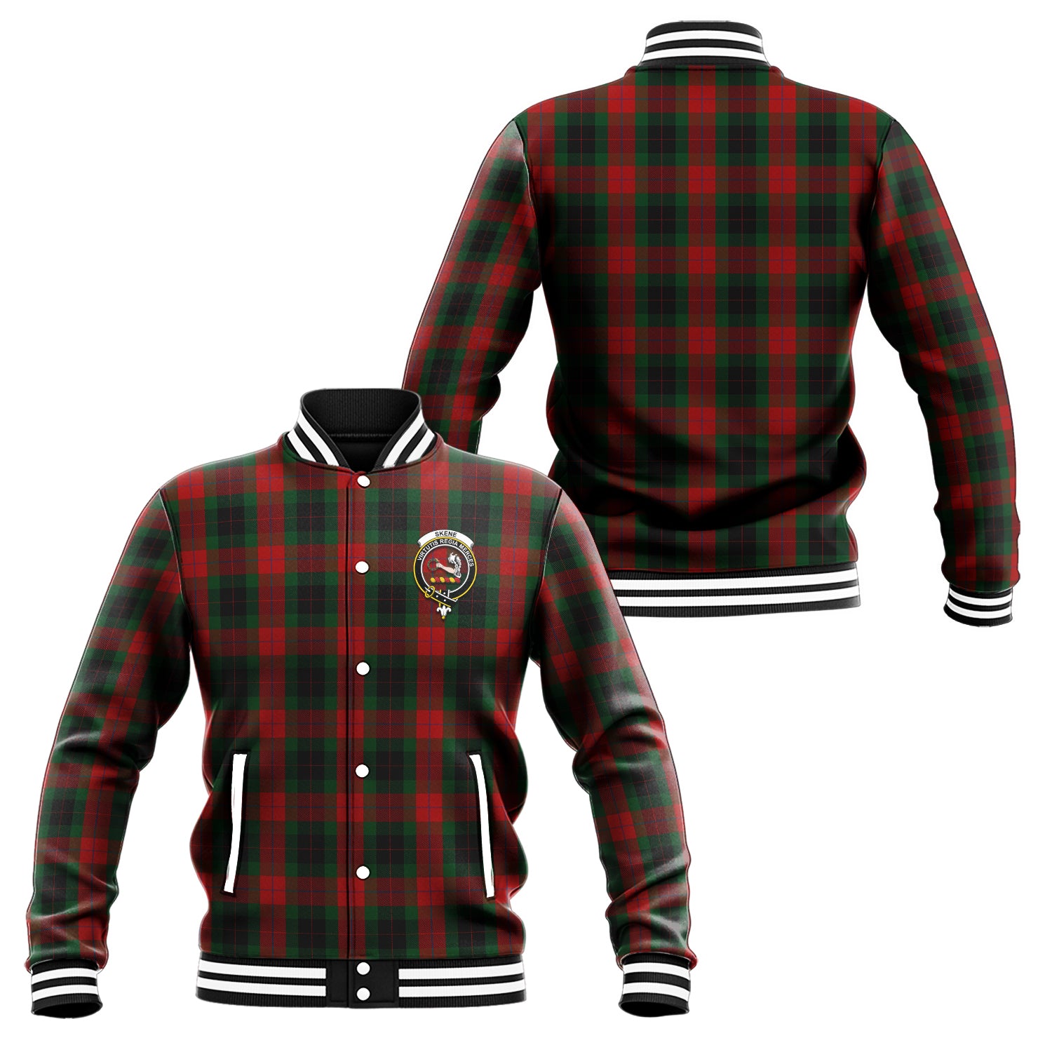 Skene of Cromar Black Tartan Baseball Jacket with Family Crest Unisex - Tartan Vibes Clothing