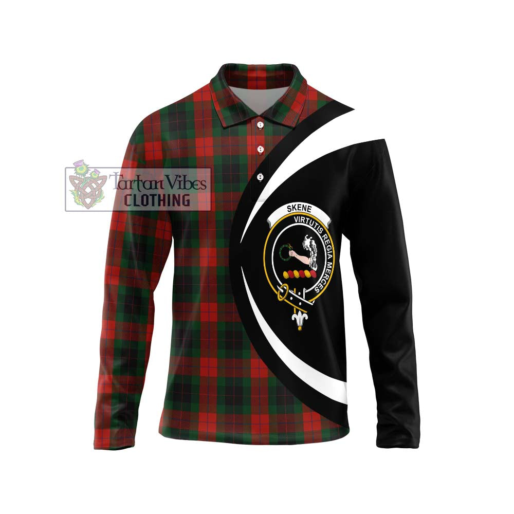 Skene of Cromar Black Tartan Long Sleeve Polo Shirt with Family Crest Circle Style Unisex - Tartan Vibes Clothing