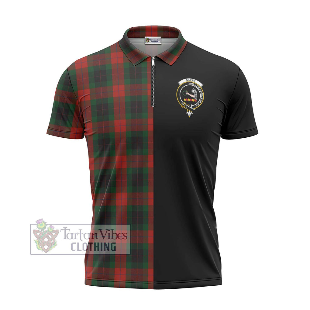 Skene of Cromar Black Tartan Zipper Polo Shirt with Family Crest and Half Of Me Style - Tartanvibesclothing Shop