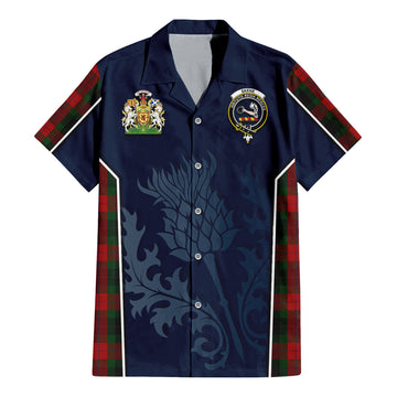 Skene of Cromar Black Tartan Short Sleeve Button Up Shirt with Family Crest and Scottish Thistle Vibes Sport Style