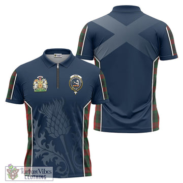 Skene of Cromar Black Tartan Zipper Polo Shirt with Family Crest and Scottish Thistle Vibes Sport Style