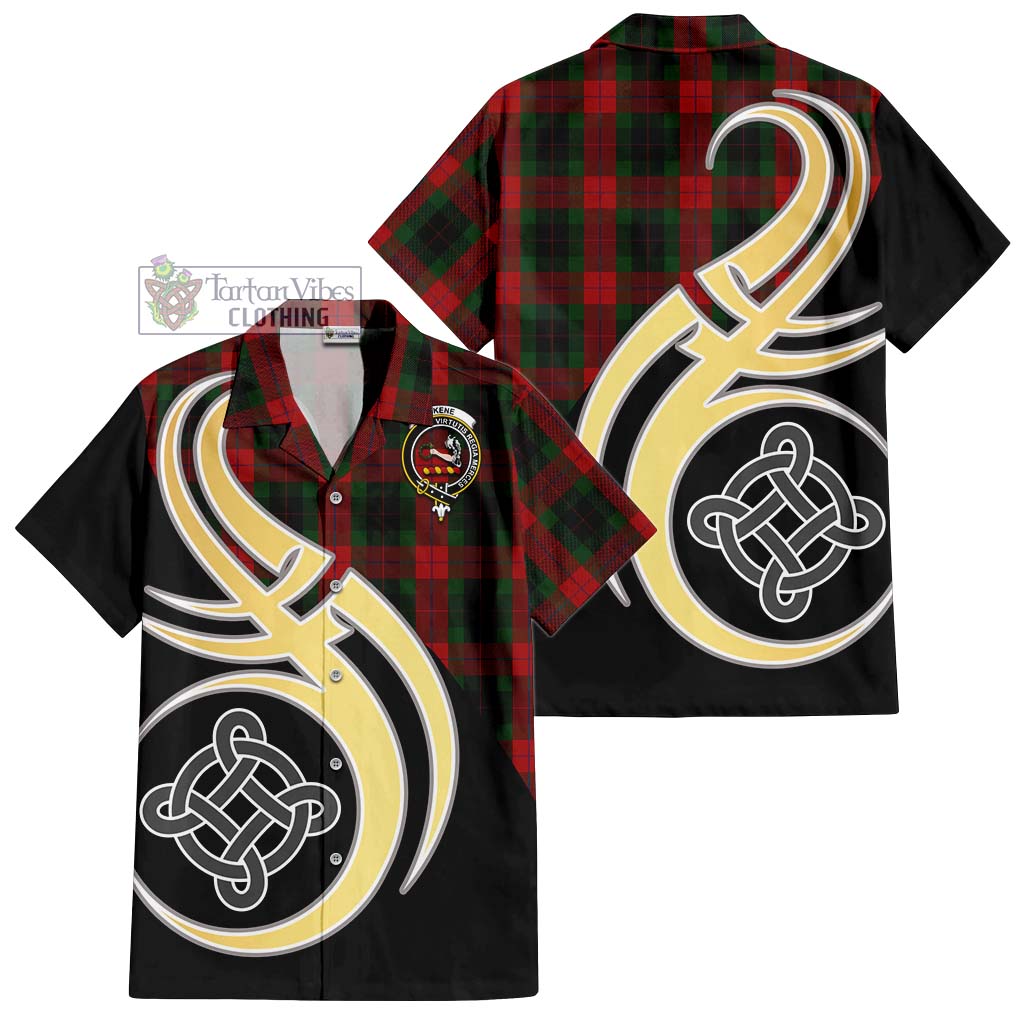 Skene of Cromar Black Tartan Short Sleeve Button Shirt with Family Crest and Celtic Symbol Style - Tartan Vibes Clothing