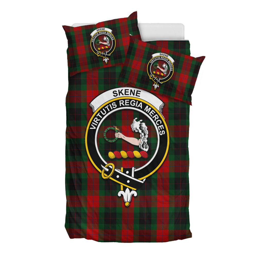 Skene of Cromar Black Tartan Bedding Set with Family Crest - Tartan Vibes Clothing