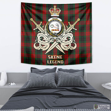 Skene of Cromar Black Tartan Tapestry with Clan Crest and the Golden Sword of Courageous Legacy