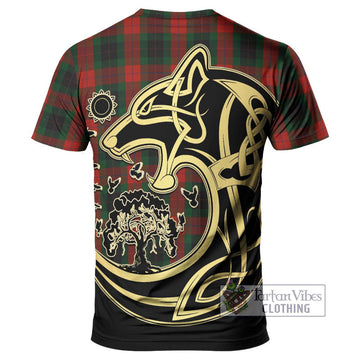 Skene of Cromar Black Tartan T-Shirt with Family Crest Celtic Wolf Style