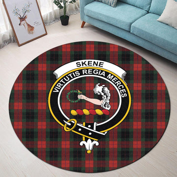 Skene of Cromar Black Tartan Round Rug with Family Crest