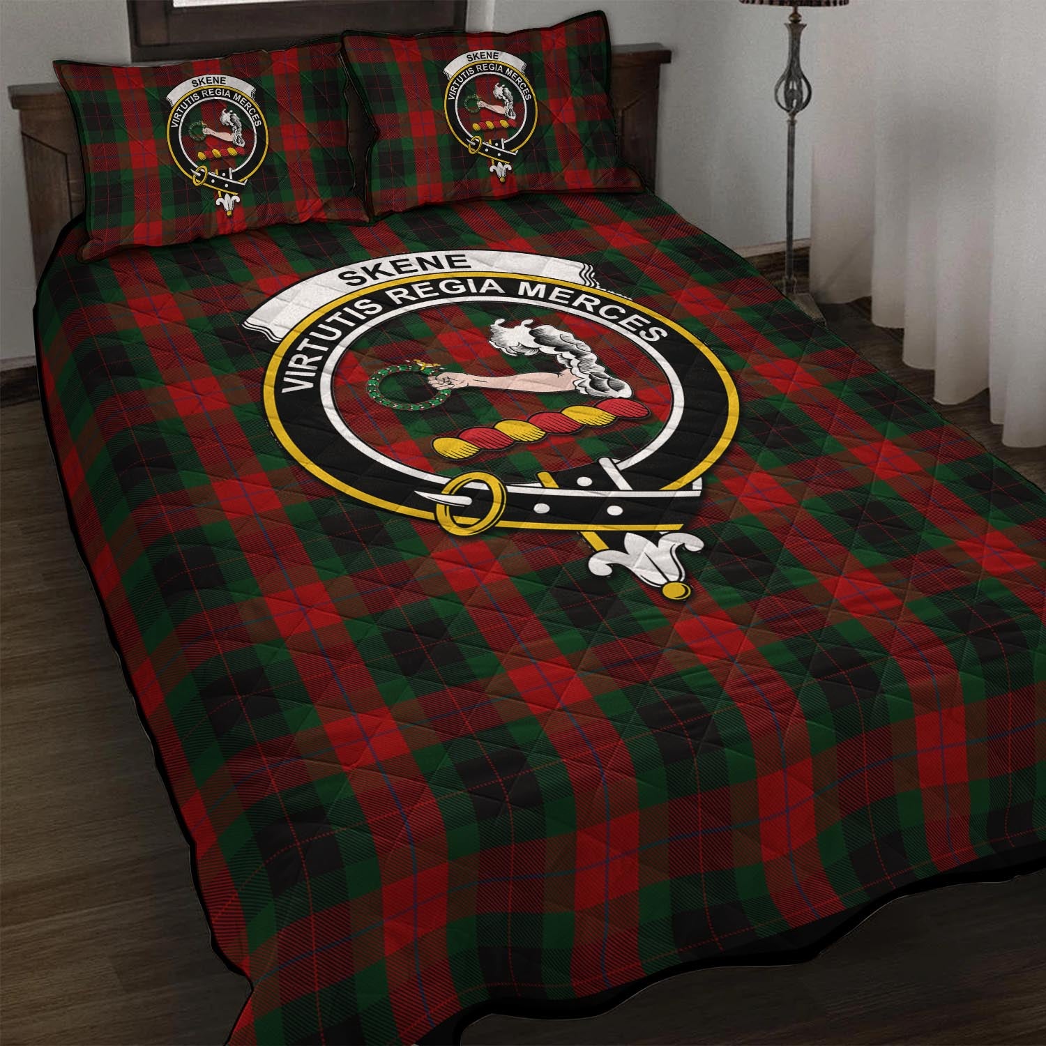 Skene of Cromar Black Tartan Quilt Bed Set with Family Crest - Tartan Vibes Clothing