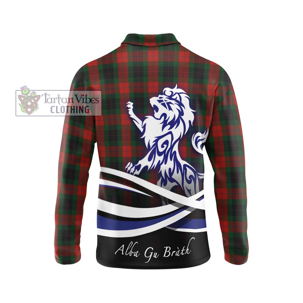 Skene of Cromar Black Tartan Long Sleeve Polo Shirt with Alba Gu Brath Regal Lion Emblem - Tartanvibesclothing Shop