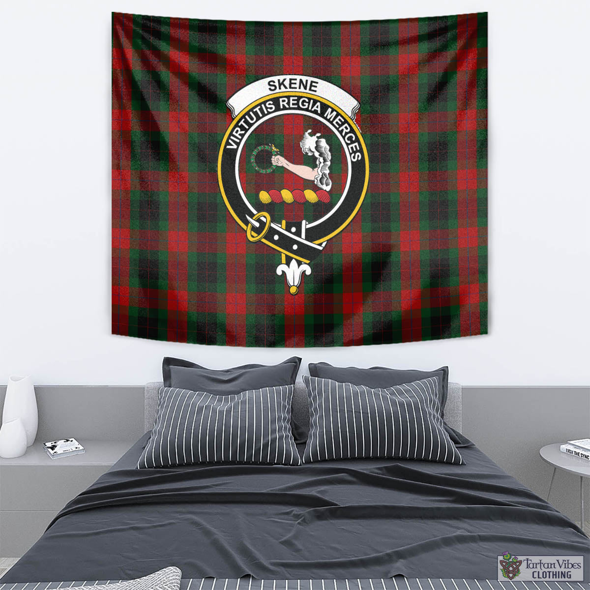 Tartan Vibes Clothing Skene of Cromar Black Tartan Tapestry Wall Hanging and Home Decor for Room with Family Crest