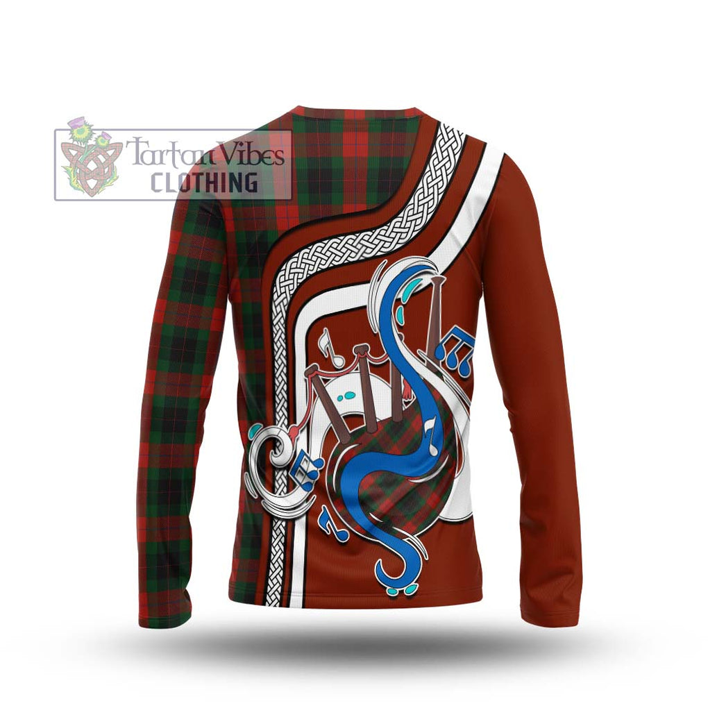 Tartan Vibes Clothing Skene of Cromar Black Tartan Long Sleeve T-Shirt with Epic Bagpipe Style