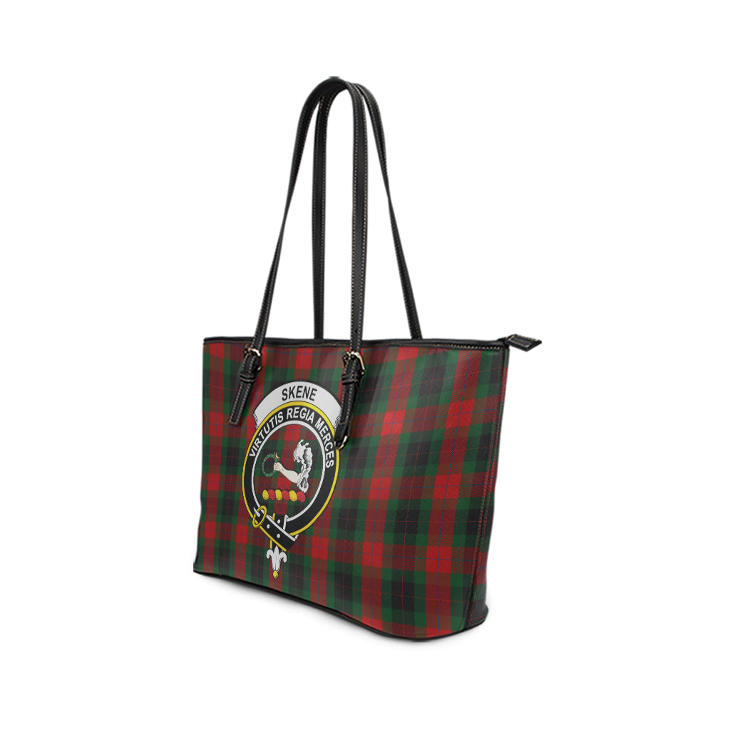 Skene of Cromar Black Tartan Leather Tote Bag with Family Crest - Tartan Vibes Clothing