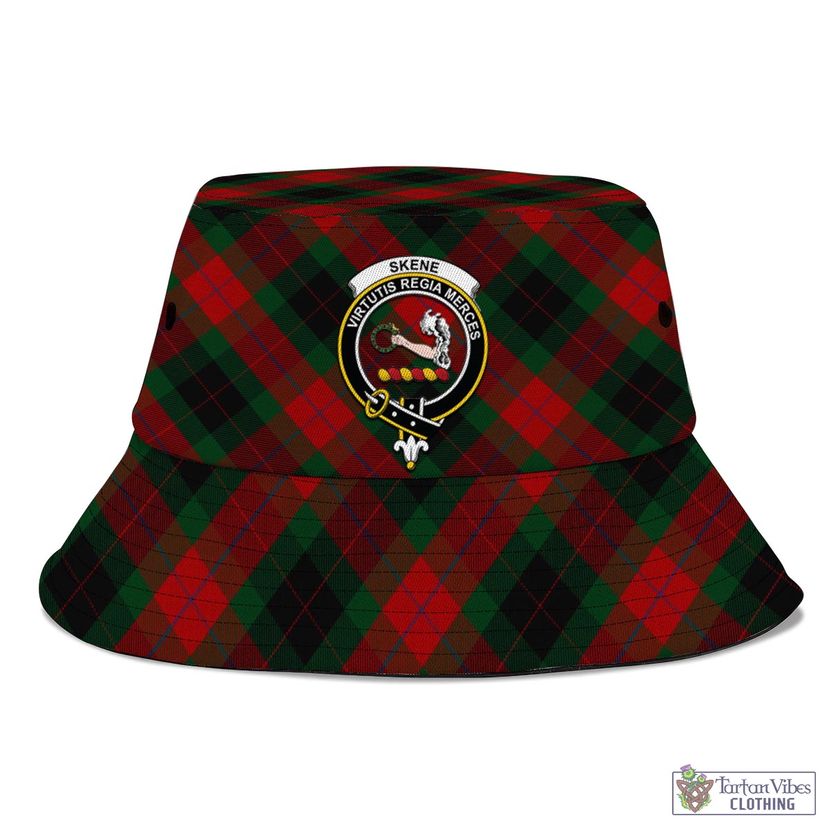 Tartan Vibes Clothing Skene of Cromar Black Tartan Bucket Hat with Family Crest