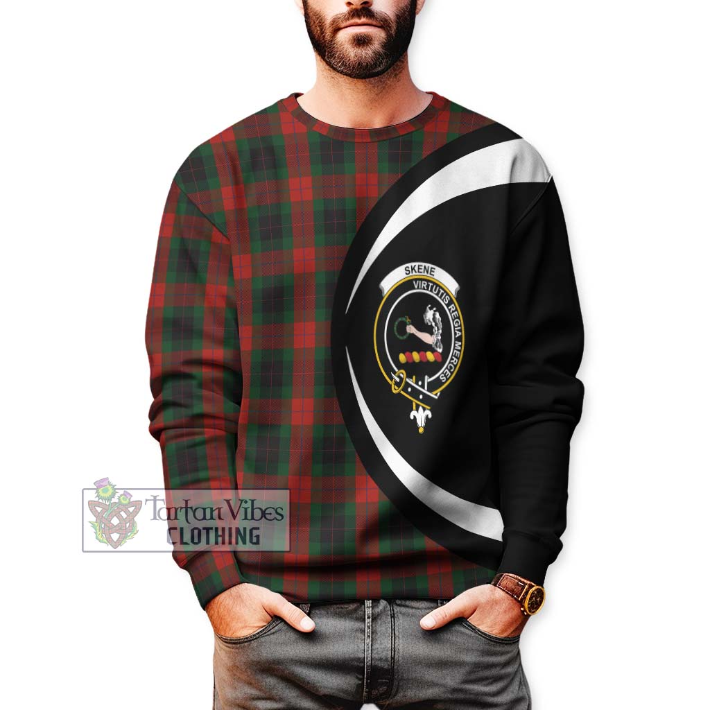 Skene of Cromar Black Tartan Sweatshirt with Family Crest Circle Style - Tartan Vibes Clothing