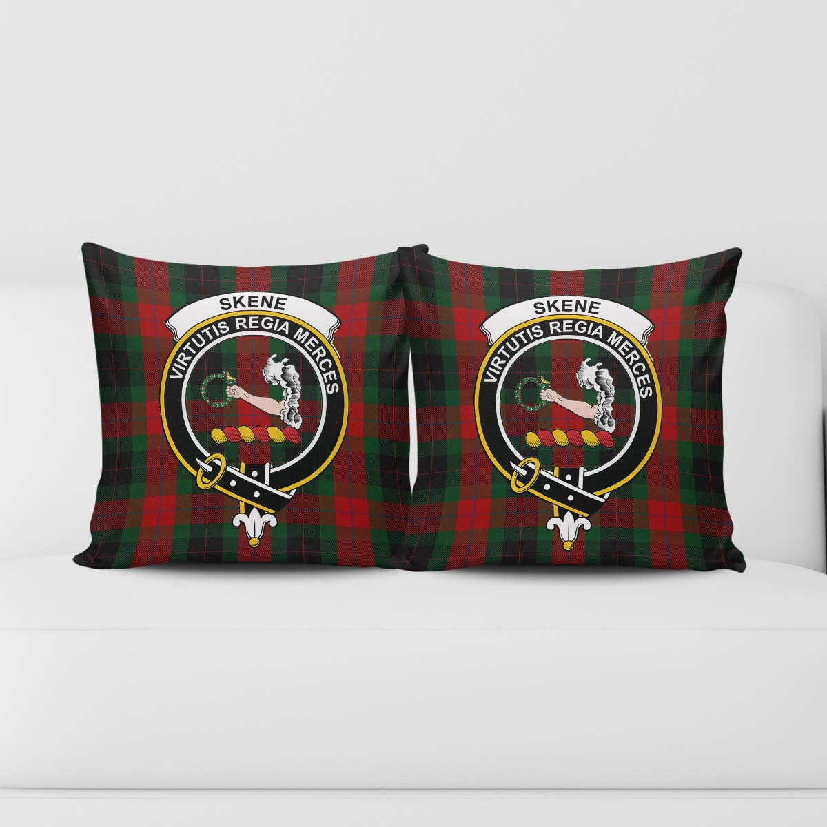 Skene of Cromar Black Tartan Pillow Cover with Family Crest - Tartanvibesclothing